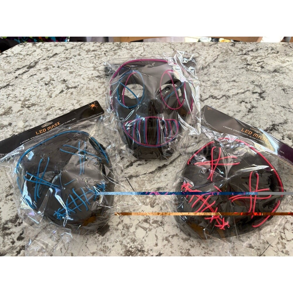 Set of 3 Halloween LED Mask Club Light Up Costume Cosplay Party The Purge
